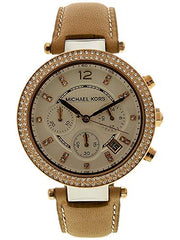 Michael Kors Parker Chronograph White Dial Tan Leather Strap Watch for Women - MK5633