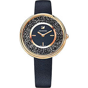 Swarovski Crystalline Pure Black Dial Black Leather Strap Watch for Women - 5275043