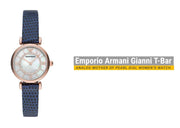 Emporio Armani Gianni T-Bar Analog Mother of Pearl Dial Blue Leather Strap Watch For Women - AR11468