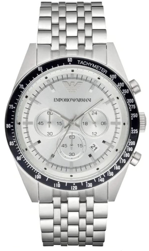 Emporio Armani Sportivo Chronograph Silver Dial Silver Steel Strap