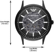 Emporio Armani Meccanico Automatic Skeleton Black Dial Black Leather Strap Watch For Men - AR60042