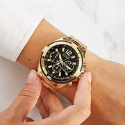 Guess Surge Chronograph Black Dial Gold Steel Strap Watch for Men - W1258G2
