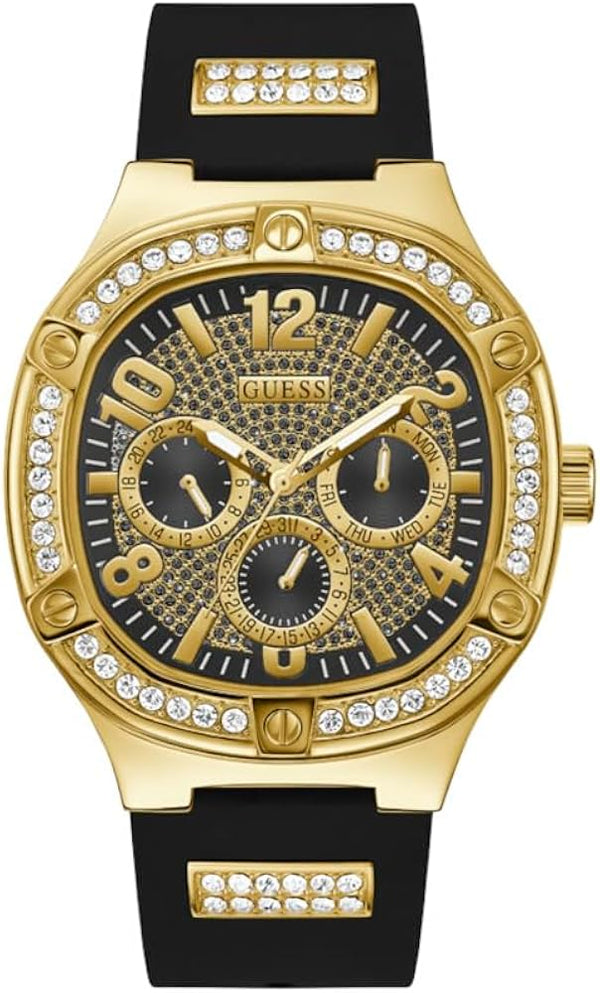 Guess Duke Crystals Black Dial Black Silicone Strap Watch For Men - GW0641G2