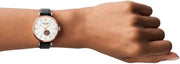 Emporio Armani Meccanico Gianni T Bar Mother of Pearl White Dial Black Leather Strap Watch For Women - AR60047