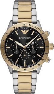 Emporio Armani Chronograph Black Dial Two Tone Steel Strap Watch For Men - AR11521