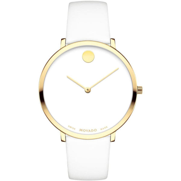 Movado 70th Anniversary Limited Edition White Dial White Leather Strap Watch For Women - 0607138