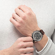 Hugo Boss Grand Prix Chronograph Grey Dial Brown Leather Strap Watch for Men -  1513476