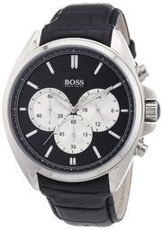Hugo Boss Driver Chronograph Black Dial Black Leather Strap Watch for Men - 1512879