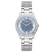 Guess Glitter Burst Diamonds Blue Dial Silver Steel Strap Watch for Women - GW0405L1
