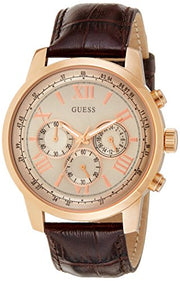 Guess Horizon Quartz Champagne Dial Brown Leather Strap Watch For Women - W0380G4