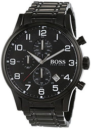 Hugo Boss Aeroliner Chronograph Black Dial Black Steel Strap Watch for Men - 1513180