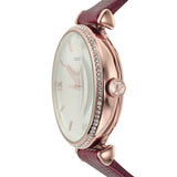 Emporio Armani Meccanico Automatic Silver Dial Red Leather Strap Watch For Women - AR60044