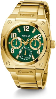 Guess Trend Analog Green Dial Gold Steel Strap Watch For Men - GW0624G2