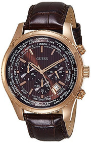 Guess Pursuit Chronograph Brown Dial Brown Leather Strap Watch for Men - W0500G3