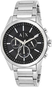 Armani Exchange Drexler Chronograph Black Dial Silver Steel Strap Watch for Men - AX2600