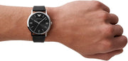 Emporio Armani Kappa Analog Quartz Black Dial Black Leather Strap Watch For Men - AR11013