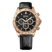 Hugo Boss Ikon Chronograph Black Dial Black Leather Strap Watch for Men - 1513179