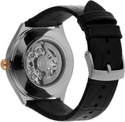Emporio Armani Zeta Automatic Skeleton Silver Dial Black Leather Strap Watch For Men - AR60018