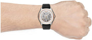 Emporio Armani Zeta Automatic Skeleton Silver Dial Black Leather Strap Watch For Men - AR60018