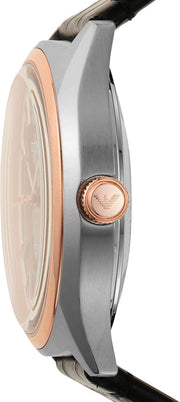 Emporio Armani Zeta Automatic Skeleton Silver Dial Black Leather Strap Watch For Men - AR60018