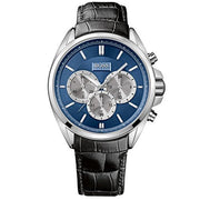 Hugo Boss Driver Chronograph Blue Dial Black Leather Strap Watch for Men - 1512882