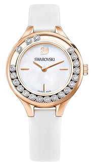 Swarovski Lovely Crystals Mother of Pearl Dial White Leather Strap Watch for Women - 5242904