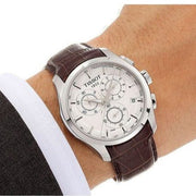 Tissot Couturier Chronograph White Dial Brown Leather Strap Watch For Men - T035.617.16.031.00