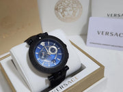 Versace V Race Chronograph Quartz Blue Dial Blue Leather Strap Watch For Men - VEBV00419