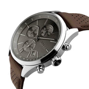 Hugo Boss Grand Prix Chronograph Grey Dial Brown Leather Strap Watch for Men -  1513476