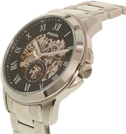 Fossil Grant Skeleton Black Dial Silver Steel Strap Watch for Men - ME3055