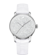 Swarovski Crystalline Hours Silver Dial White Leather Strap Watch for Women - 5295383