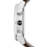 Hugo Boss Grand Prix Chronograph Grey Dial Brown Leather Strap Watch for Men -  1513476