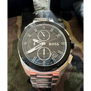 Hugo Boss Volane Chronograph Black Dial Silver Steel Strap Watch for Men - 1513949