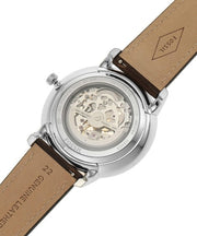 Fossil Neutra Automatic Skeleton White Dial Brown Leather Strap Watch for Men - ME3184