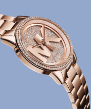 Michael Kors Ritz Analog Crystals Silver Dial Rose Gold Steel Strap Watch for Women - MK6863
