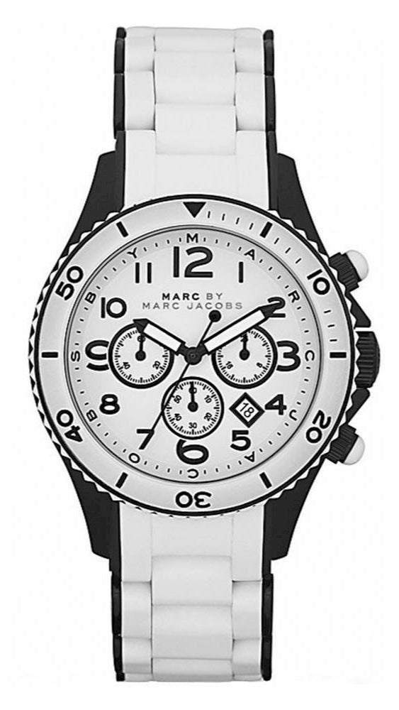 Marc Jacobs Rock Chronograph White Dial White Silicone Strap Watch for Women - MBM2574
