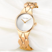 Calvin Klein Snake Silver Dial Rose Gold Steel Strap Watch For Women - K6E23646
