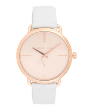 Michael Kors Portia Rose Gold Dial White Leather Strap Watch For Women - MK2660