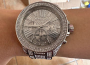 Michael Kors Wren Chronograph Crystals Silver Dial Silver Steel Strap Watch For Women - MK6317