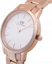 Daniel Wellington Iconic Link White Dial Rose Gold Steel Strap Watch For Women - DW00100209