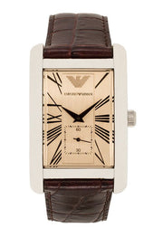 Emporio Armani Classic Beige Dial Brown Leather Strap Watch For Men - AR0154