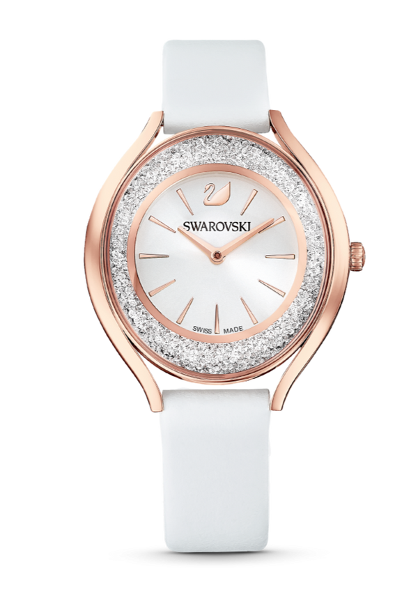 Swarovski Crystalline Aura Silver Dial White Leather Strap Watch for Women - 5519453