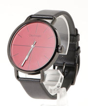 Calvin Klein Even Maroon Dial Black Leather Strap Watch for Men - K7B214CP