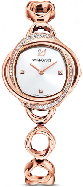 Swarovski 腕時計 CRYSTAL FLOWER 5547626 美品 Swarovski Crystal Flower Silver Dial Rose Gold Steel Strap Watch for W