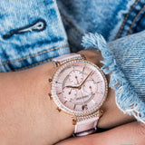 Swarovski Passage Chrono Pink Dial Pink Leather Strap Watch for Women - 5580352
