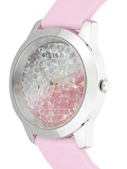 Guess Crush Crystals Silver Dial Pink Rubber Strap Watch for Women - W1223L1
