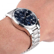 Hugo Boss Aeroliner Chronograph Blue Dial Silver Steel Strap Watch for Men - 1513183