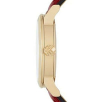 Burberry The City Gold Dial Red Leather Strap Watch for Women - BU9140