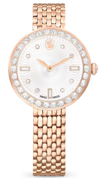 Swarovski Certa Crystals Silver Dial Rose Gold Steel Strap Watch