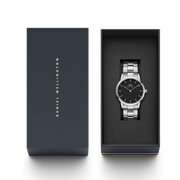 Daniel Wellington Iconic Link Black Dial Silver Steel Strap Watch For Women - DW00100342